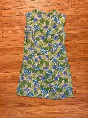 Vintage 60s Floral Sleeveless Mini Dress in Blue & Green